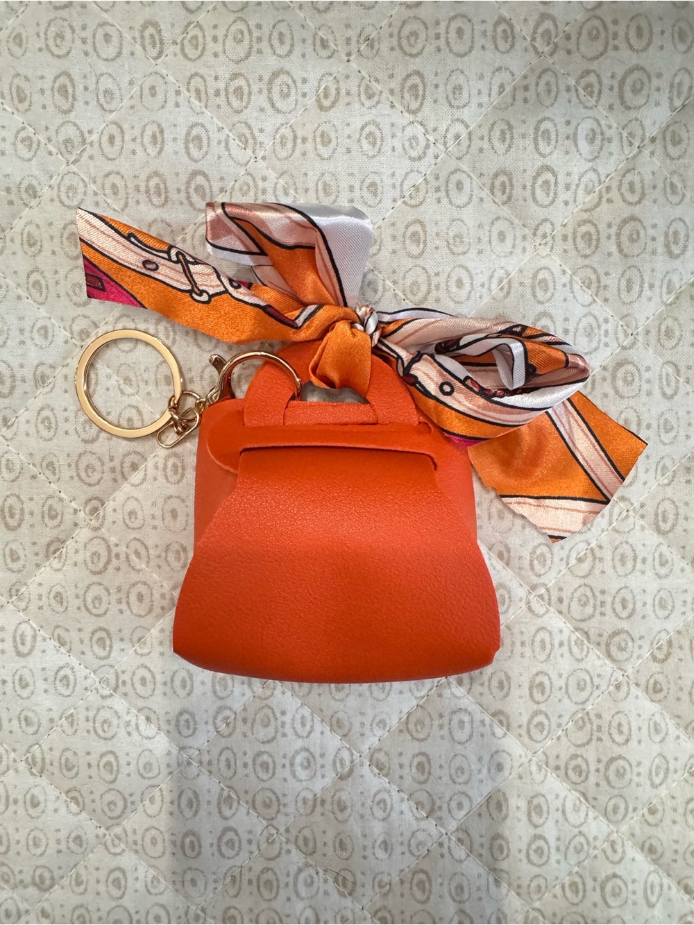 Women's Orange Key & Card Holder with Scarf Accent